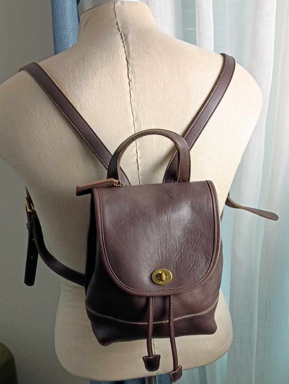 Coach Brown Leather Mini Backpack with Gold Hardware